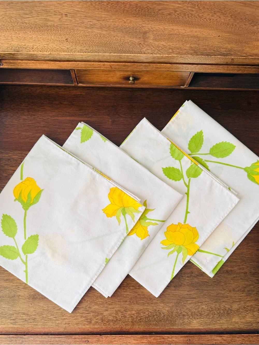 RARE Vintage Christian Dior Wamsutta Yellow Dior Rose Cloth Napkins Set of 4 MCM